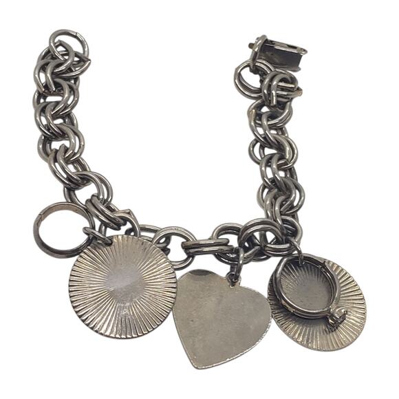 Vintage Chunky Charm Bracelet Heart Ring Charm Wedding Anniversary Engravable - Picture 12 of 12